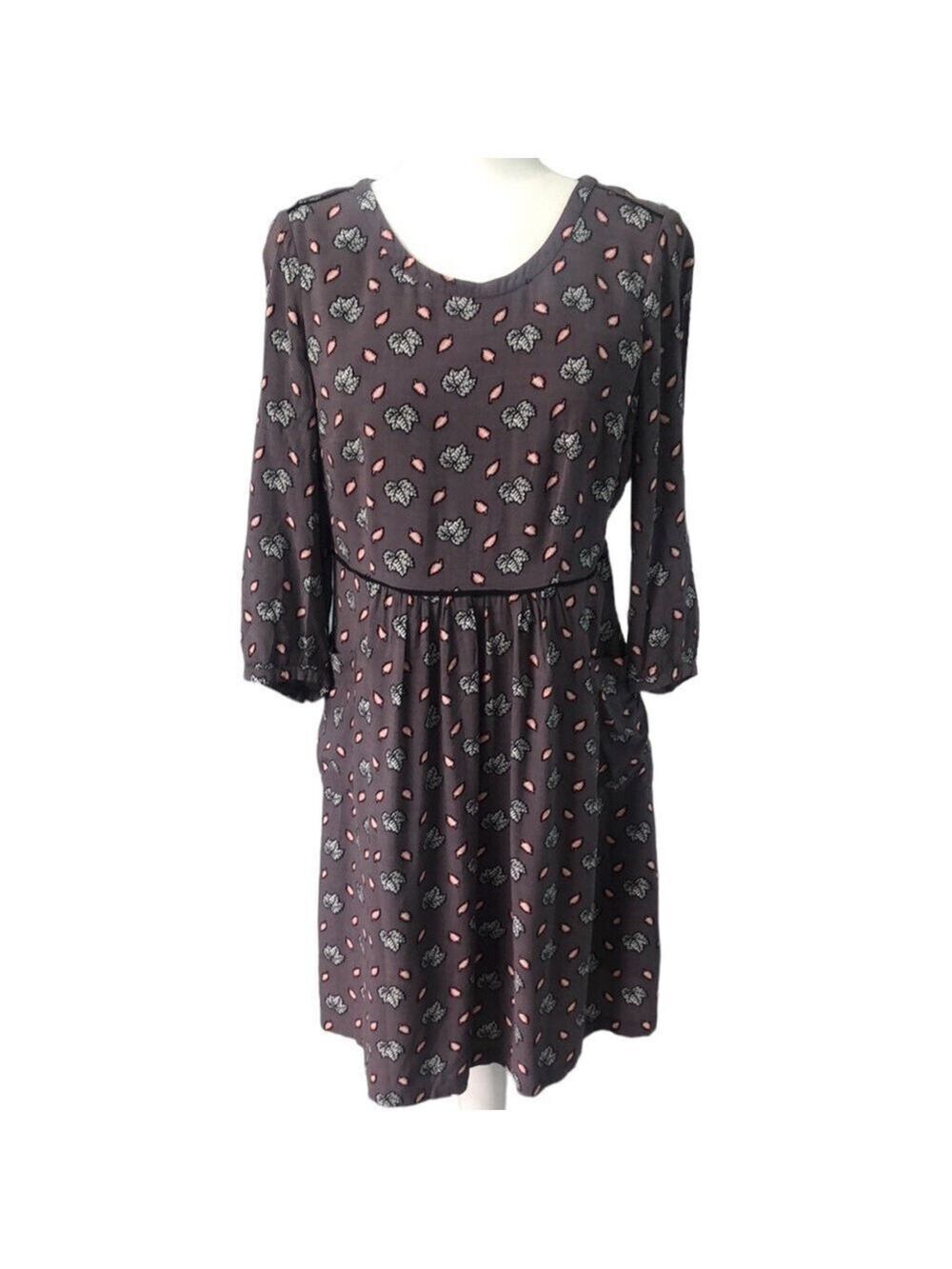 Boden Grey Maple Leaf Print Dress Size 8R